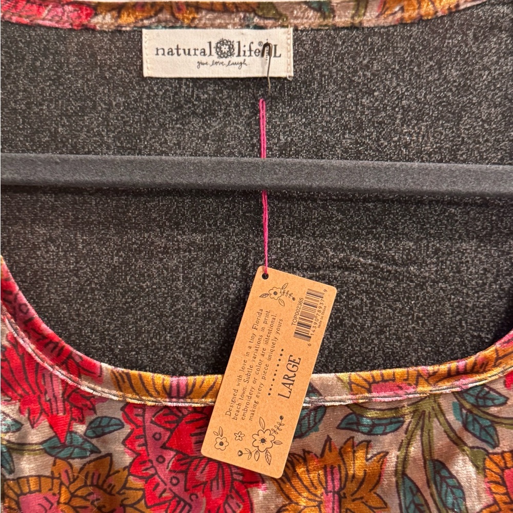 NWT Natural Life Velvet Floral Colorful Long Sleeve top - Picture 4 of 7
